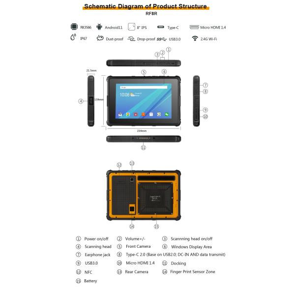 Дюйм 800X1280 IPS GPS IP67 умное RF8R ПК 8 планшета операционной системы андроида изрезанный