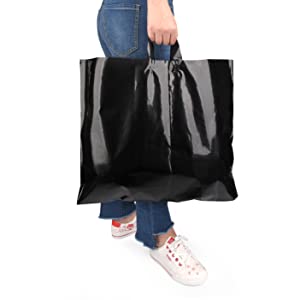 Retail Shopping Bags For Goodie Bags, Party, Stores, Boutique, Clothes, Reusable Plastic Bags With Soft Loop Handle