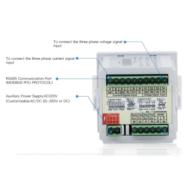 72*72mm Three Phase Smart True RMS Power Meter with RS485 Communication Port
