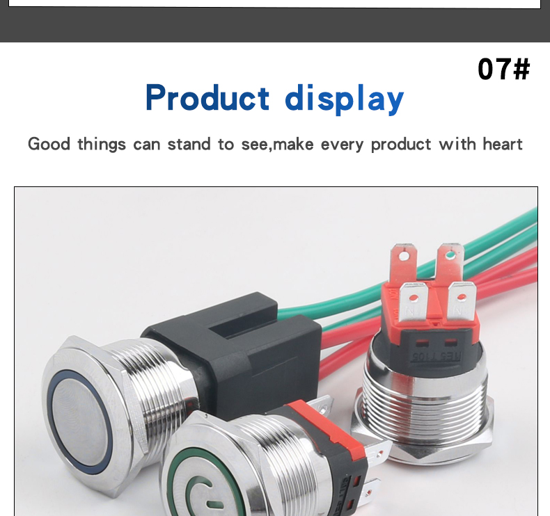 22MM Metal Push Button Switch 10A High Current 2NO Latching Momentary 4Pins Power Switch LED Wire IP65 Level Max Voltage 220V