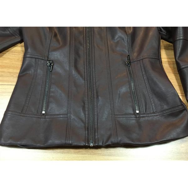 Oxblood Symmetrical Ladies PU Jacket Slim Womens Burgundy Pleather Jacket