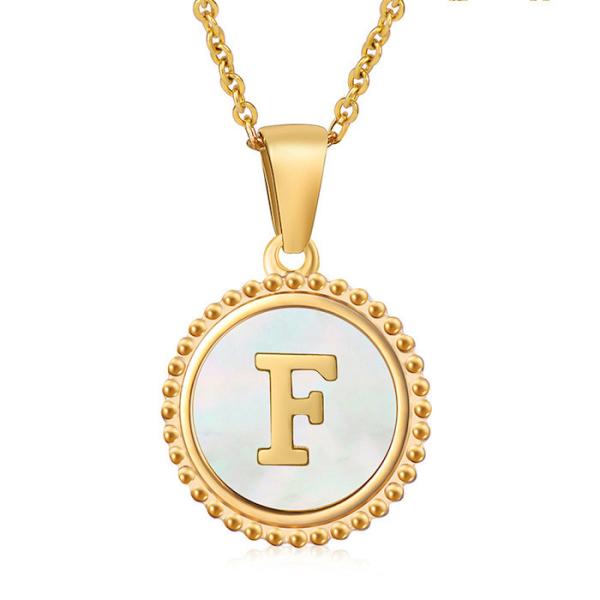Unique Jewelry 16MM 18K Gold Plated Stainless Steel 3D Shell Letter Necklace Women'S Letter Pendants