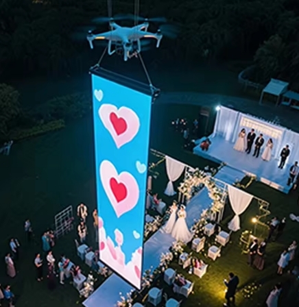 P15 LED Drone Display Screen Ultra Lightweight High Brightness Flying LED Mesh Screen for Aerial Advertising Events Stage Show Outdoor Sky Media Display Programmable WiFi Control Easy Installation
