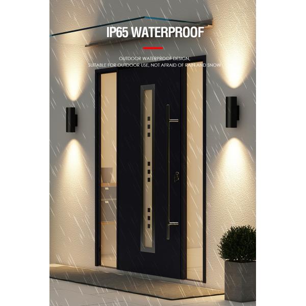 Lámpara de pared de doble cabeza impermeable circular que emite luz hacia arriba y hacia abajo carcasa negra con aleación de aluminio