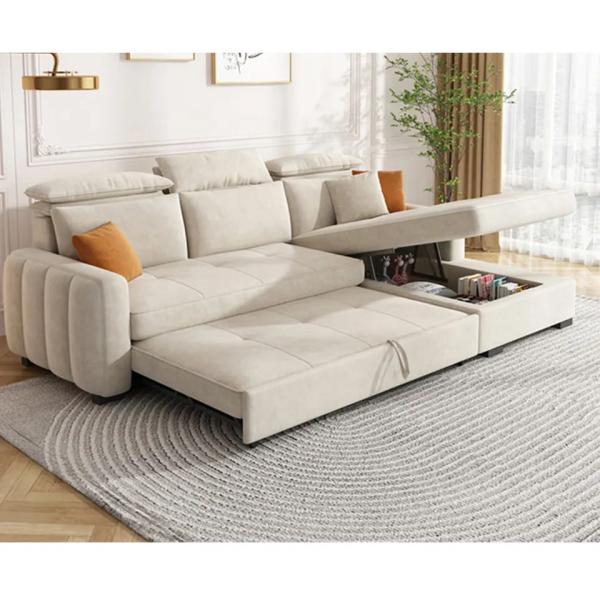 Extendable Apartment Sofa Bed Furniture L Shape 3 Seater Magazine Pocket Put Down Back Frame