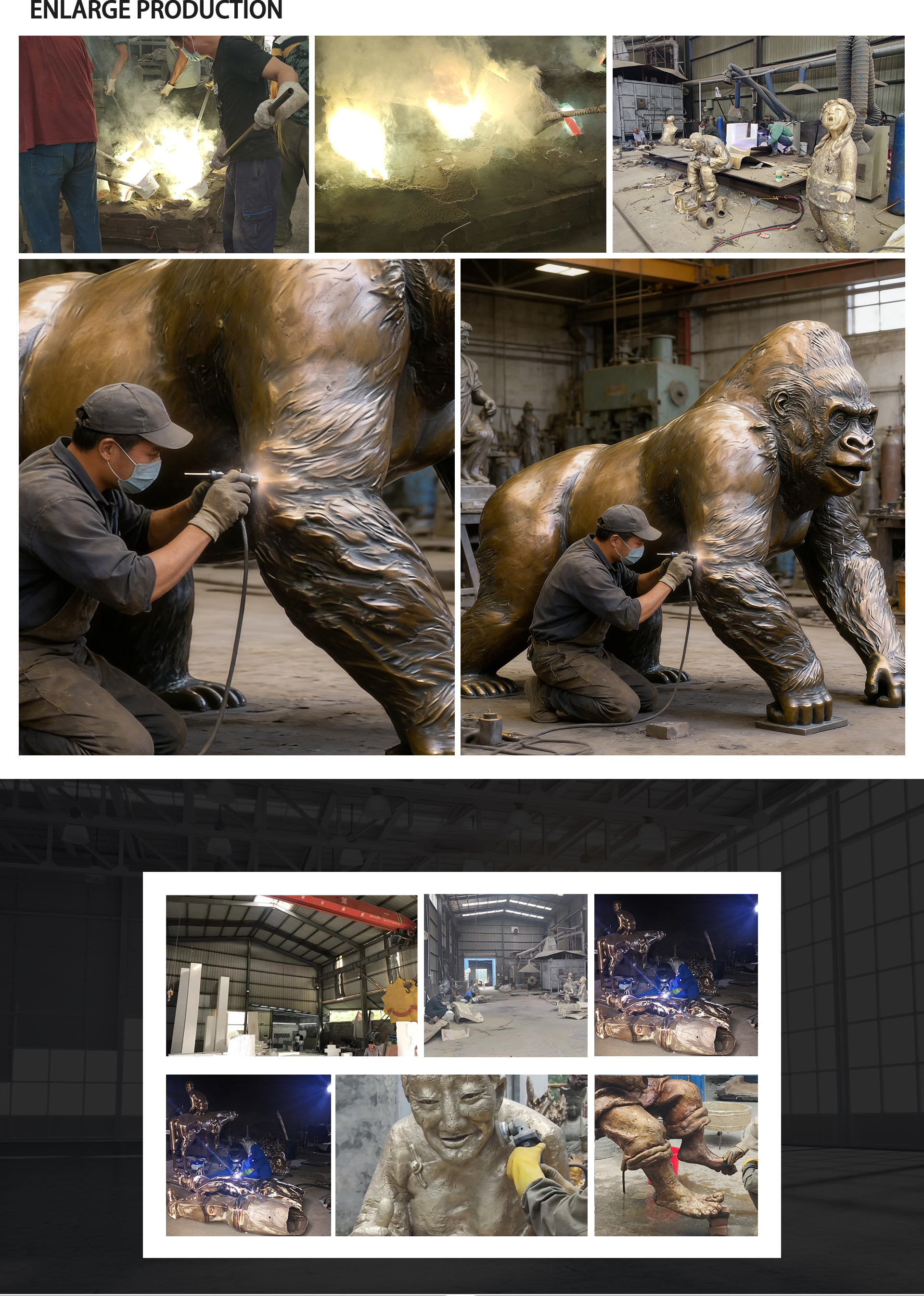 Garden Use Life Size Black Patina Effect Bronze Gorilla Sculpture for Sale