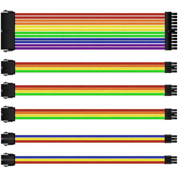 Wholesale 24pin RGB Rainbow GPU power cable Power Line power supply cable 6-piece suit 300mm