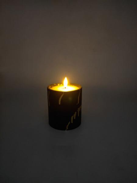 Cement LED Candle Light 8.9*8.9*10(12.7)Cm 510g With Black Golden Dropping Painting