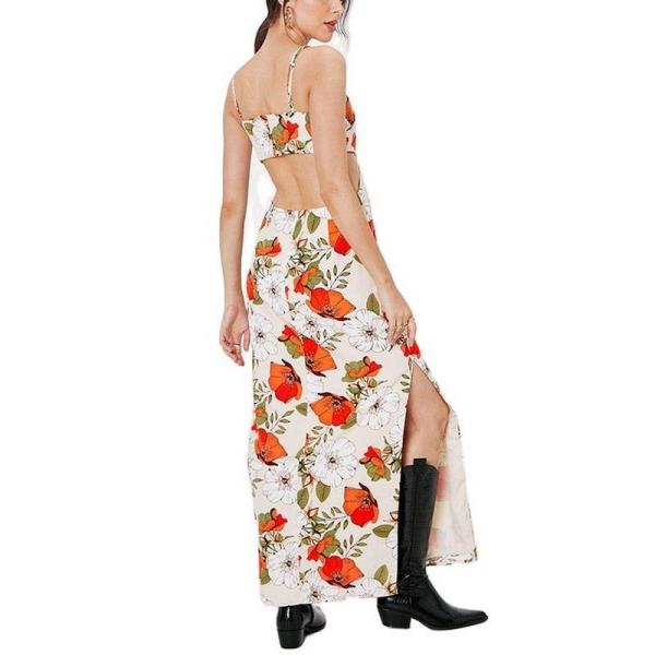 OEM Deep V Neck Dress Sleeveless Customized Spaghetti Strapped Floral Printed