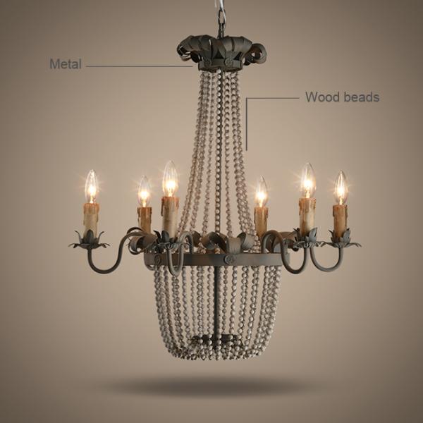 Wood Bead Chandelier Light Fixtures 6 Lights For Living room Bedroom Lighting (WH-CI-05)