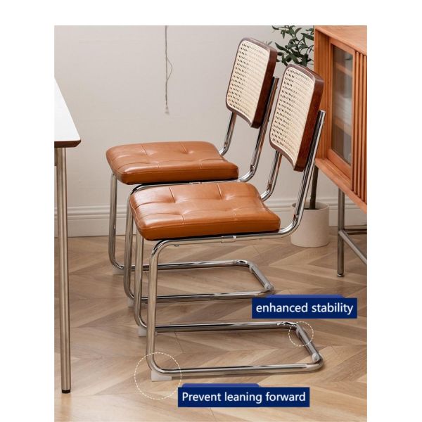 Simple Comfortable Solid Wood Home Dining Chair Stainless Steel  Conference Cafe Rattan Leisure Chair
