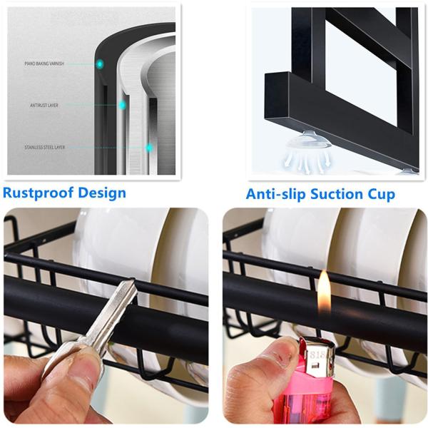 Matt Black Adjustable Over Sink Dish Rack Stainless Steel Material 600x280x560mm Size