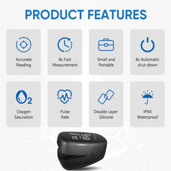 Fingrtip Blood Oxygen Monitor for Home Use Hand Held Oxymetre Professionnel Fingertip Pulse Medical Spo2
