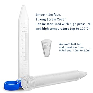 Conical Centrifuge Tubes 15mL, Sterile Plastic Test Tubes With Screw Caps, Polypropylene Container With Graduate