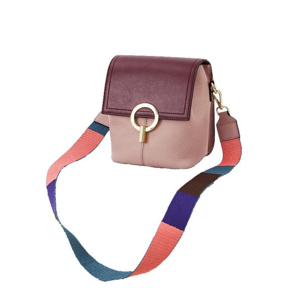 Head Layer Leather Female Crossbody Bags 26cm Colorful Strap Bucket Bag