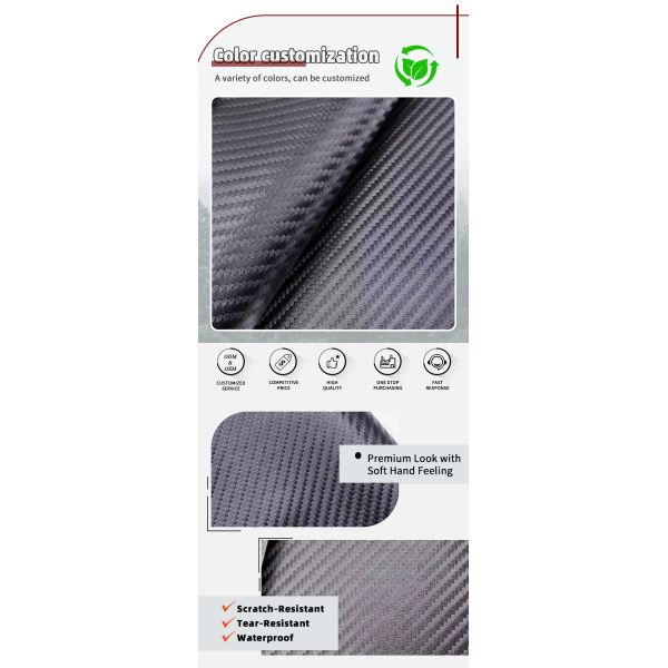 Venta en caliente Pvc de fibra de carbono grano de piel sintética artificial precio barato Sofá de automóvil colchoneta de pie decorar tela de cuero falso