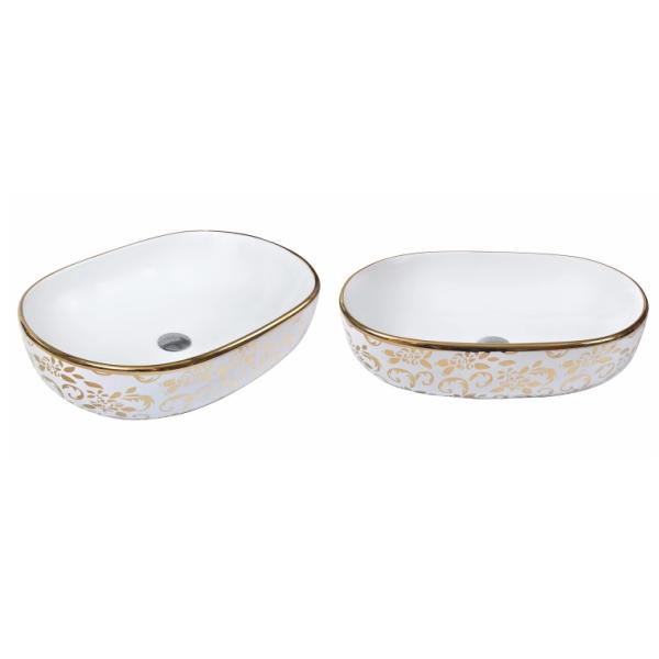Sanitary Ware Countertop Ceramic Gold Bathroom Sinks With Faucet Hole