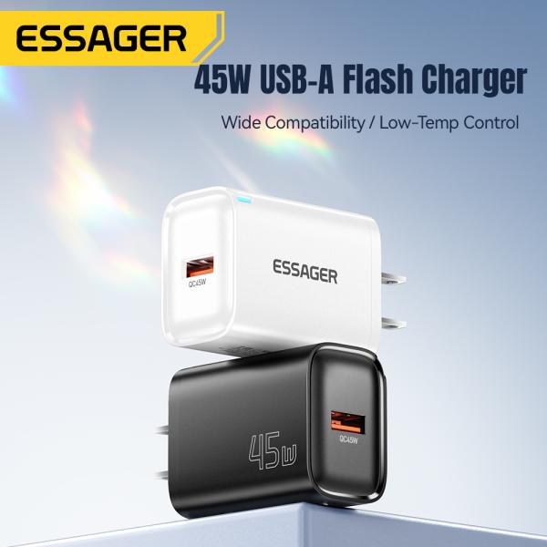 45W QC3.0 5V 3A ESSAGER ES-CD60 Super Fast Charging USB Wall Charger for Travel and Phone Flash