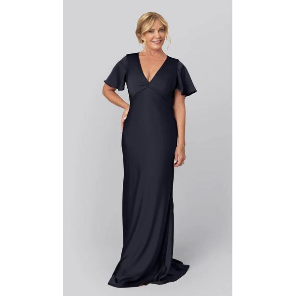 Shiny V-neckline Short Sleeves Zipper Sheath Plus Size Sweep Train Silver Satin