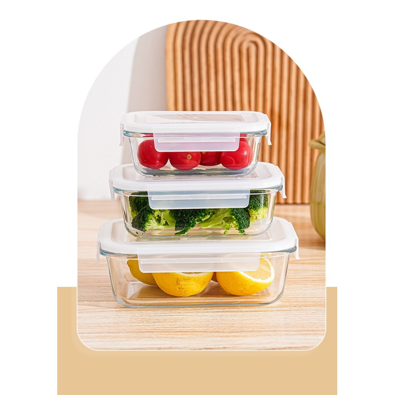 Factory Wholesale Household Heatable Lunch Box Portable Borosilicate Glass Crisper with Plastic Lid for Food