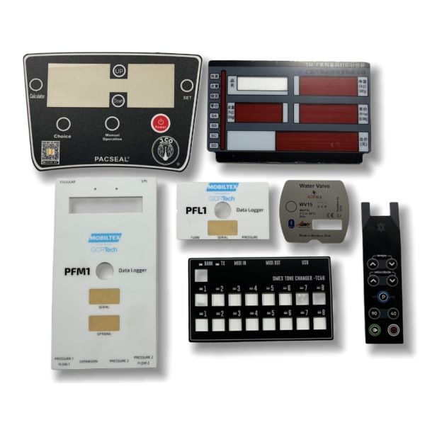 Custom Silk Printed PET & PC Membrane Overlay with Self Adhesive Backing and Die-Cut Options for Electronic Equipment