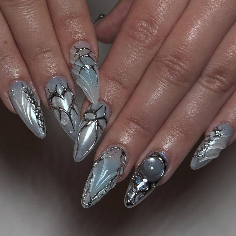 Press On 3D Nails Ombre Private Label Almond Shape Long Nails