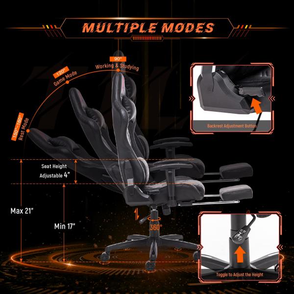 High Back Ergonomic Computer Racing Chair 300 Pounds Maximum Weight Recommendation