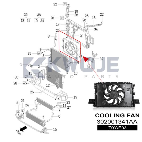302001341AA Radiator Cooling Fan Assembly For Chery Auto Spare Parts Exeed ET/ES