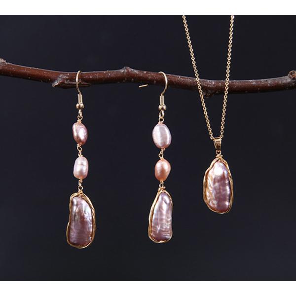 Natural Baroque Pearl necklace Cultured White Baroque Pearl Glass Chain Baroque Pearl Necklace Lady Pear Jewelry Set