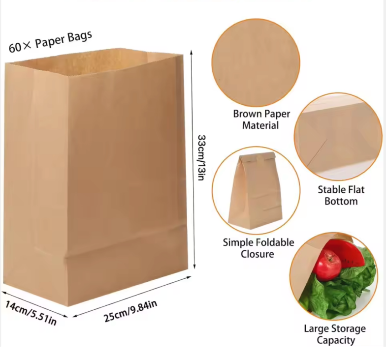 Bolsa de papel kraft marrón para llevar de restaurante con logotipo personalizado, para embalaje de alimentos, pan, almuerzo, venta al por menor, para llevar, sin asa