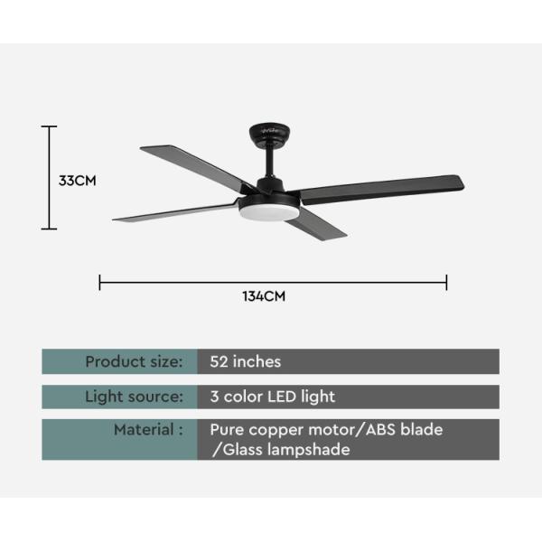 1stshine LED Ventilador de teto 5 velocidades 4 lâminas Suporte Dimmer Iluminação LED