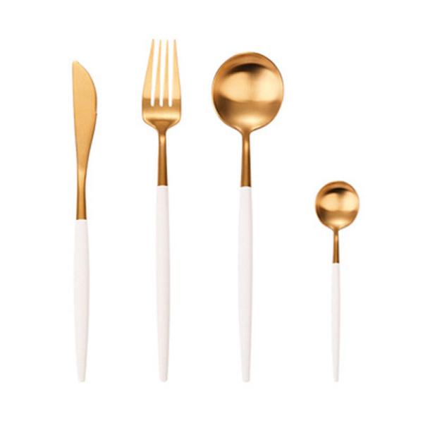 SGS 4 Piece Kitchen Flatware Sets 18/8 Stainless Steel Gold Plated Spoon And Fork