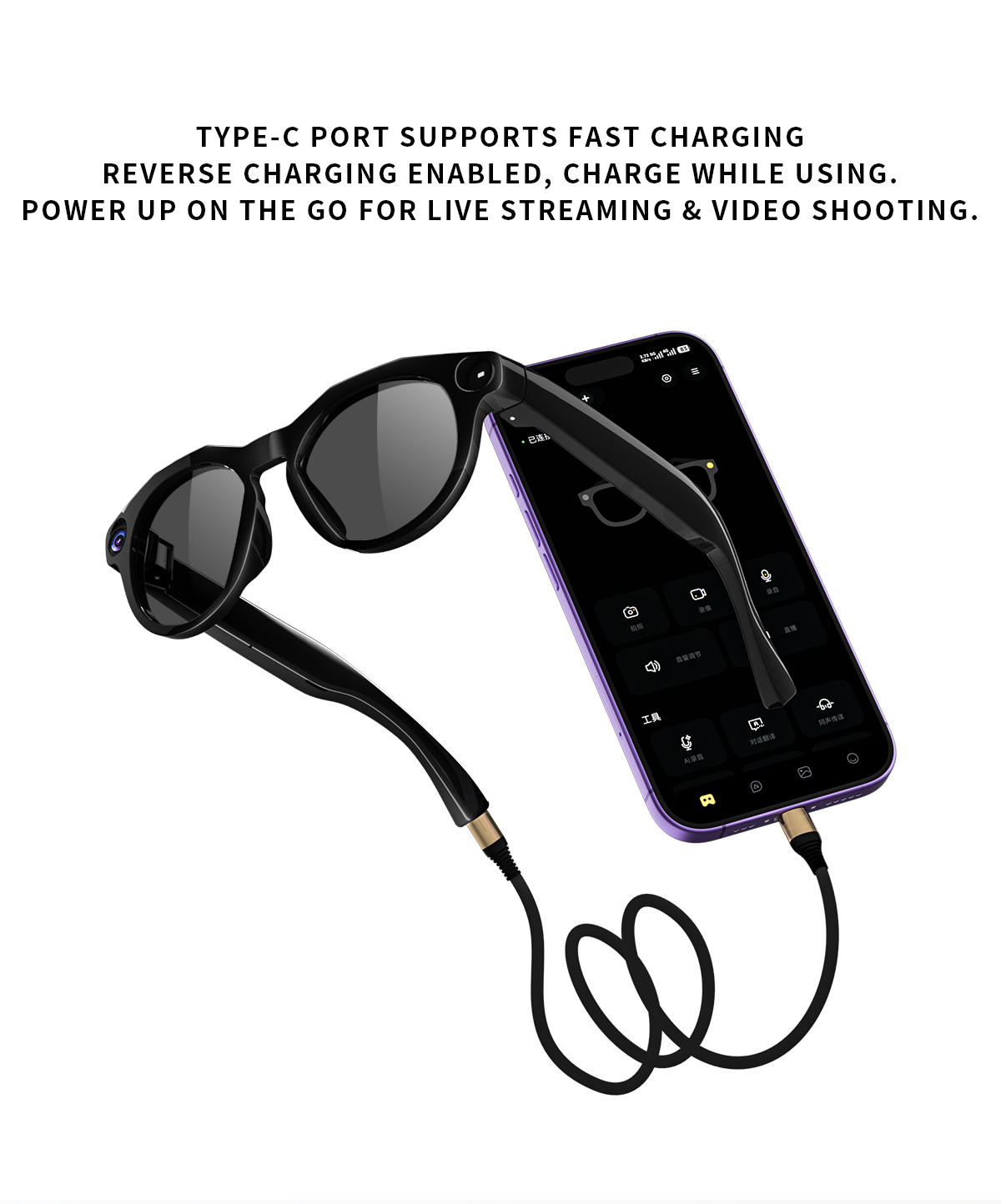 Real Time Smart AI Translation Glasses Take Picture Video Recording Audio Call