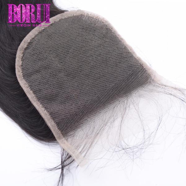 Todos colorem o fechamento 4x4 do laço do cabelo humano com cor natural do cabelo do bebê transparente