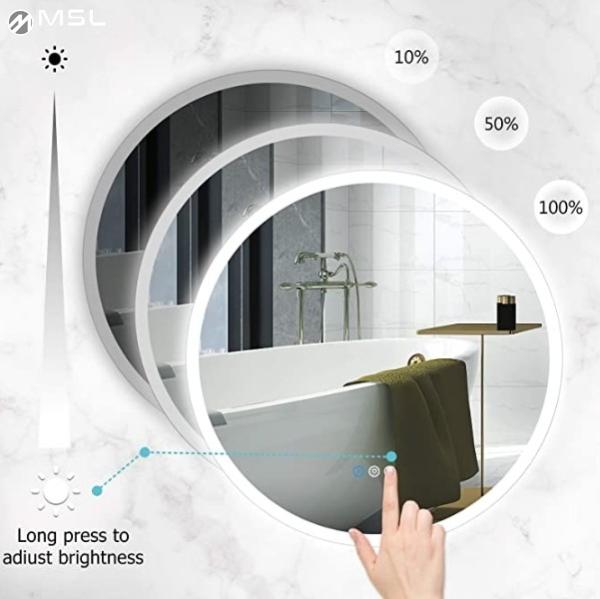 12V LED Round Bathroom Mirror Customized Lighted Smart Mirror 5mm With Warm White Yellow Light