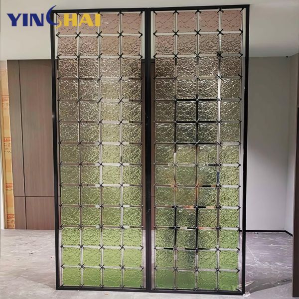 Metal Colorful Metal Room Dividers Decorative With Thickened Crystal Glass