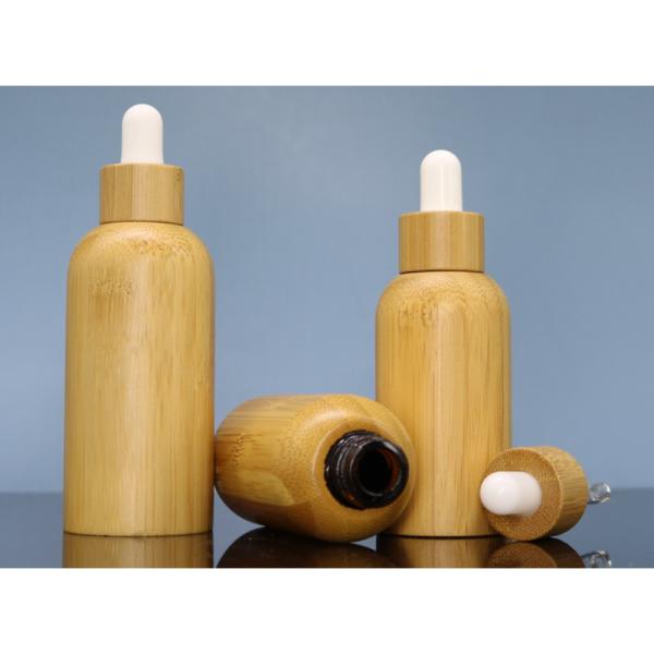 Frasco conta-gotas de óleo essencial de madeira de bambu ISO9001 âmbar redondo