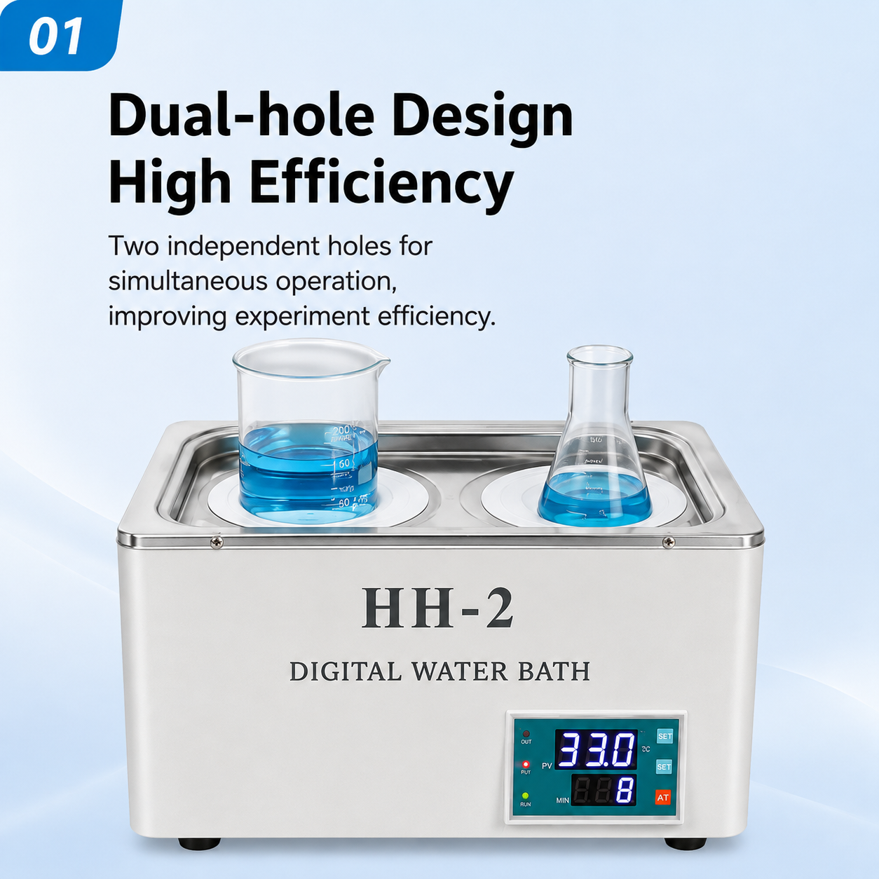 Cenlee Dual Well PID Digital Control 100C 600W 304 Stainless Steel Laboratory Sample Heating Water Bath