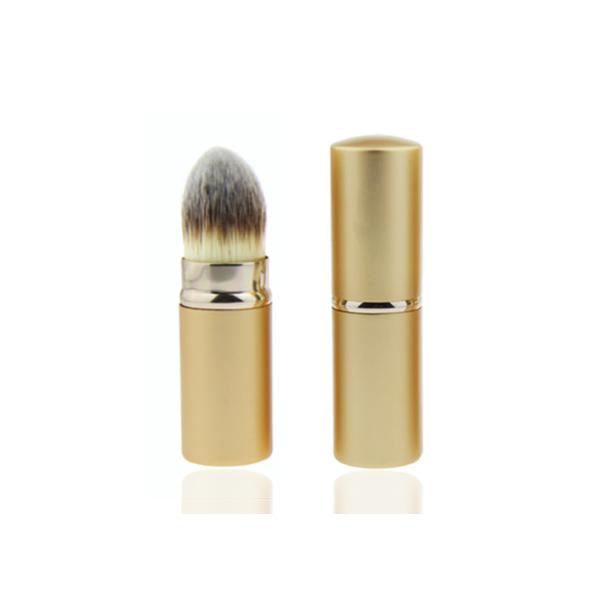 Middle Length Nylon Hair Retractable Powder Brush With Gold Handle