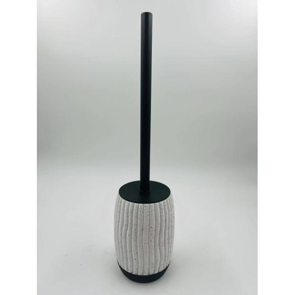 Accesorios de baño de cemento en blanco con letra negra y franja vertical con nervaduras dispensador de jabón para manos bomba limpiador de cepillos de baño