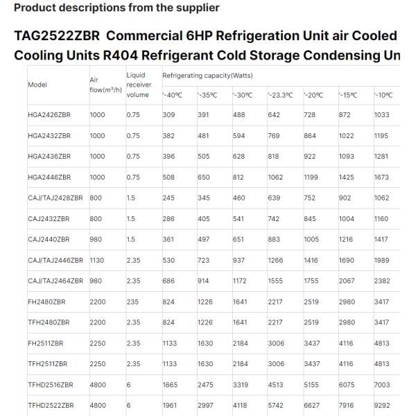 TAG2522ZBR Commercial 6HP Refrigeration Unit Air Cooled R404 Refrigerant Cold Storage Condensing Units