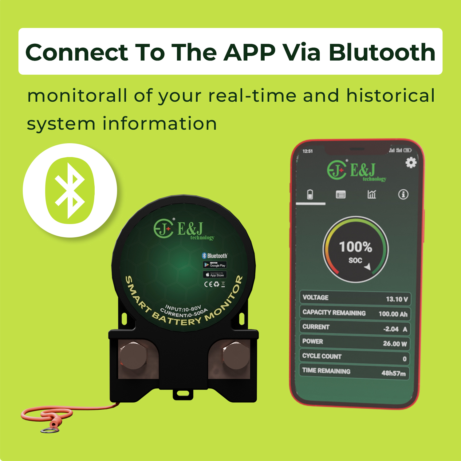 Smart Shunt 500A Current Wireless Battery Monitor Bluetooth With App Display