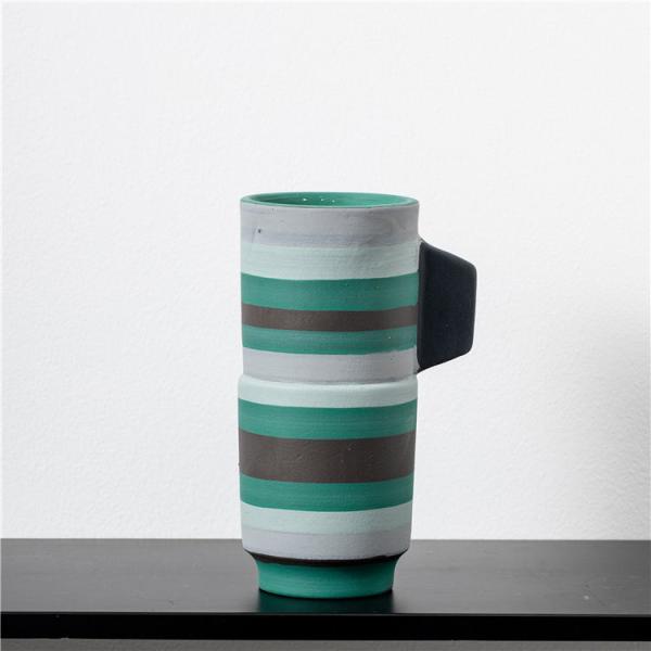 Modern minimalist design art ornament handmade stripe tall vases home tabletop decor ceramic flower vase