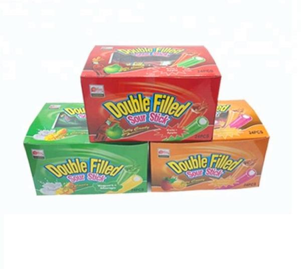 Fruit Flavored Chewy Gummy Candy Sour Sweet Powder Fruit Jam Center Filled