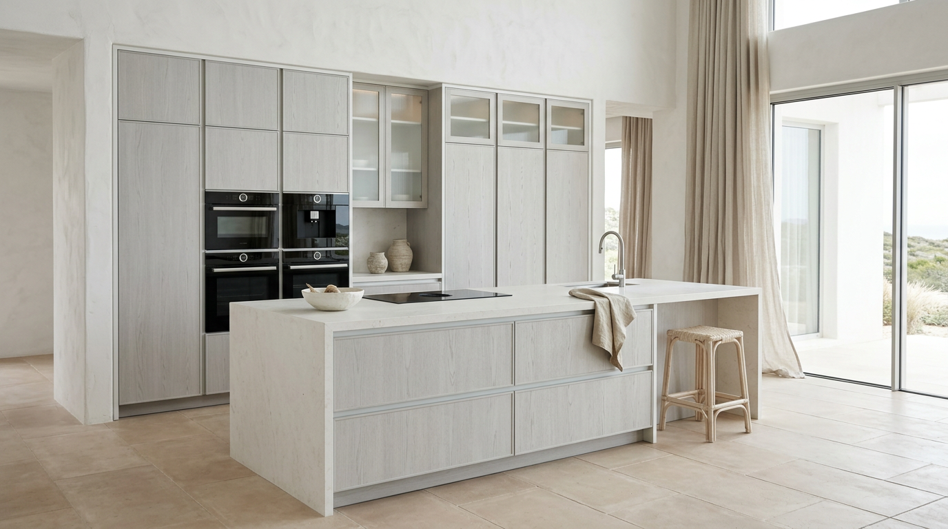 Whitewashed Ash Grain Kitchen Cabinet in 304 Stainless Steel