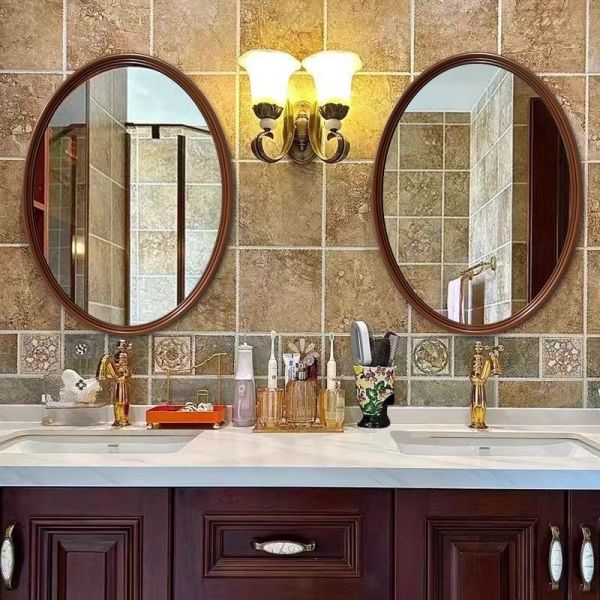 French Vintage Carved Frame Smart Bathroom Mirror Energy-Saving LED Light Oval Contour Anti-Fog Modern Salon Apartment Villa