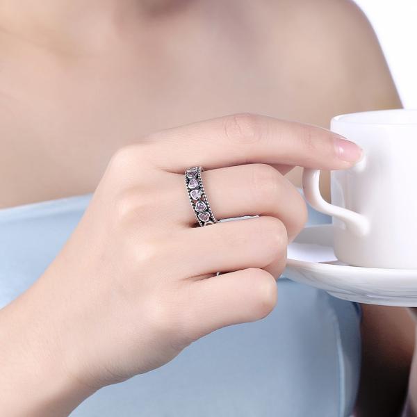 O coração temperamental do rosa da coroa das rainhas pavimenta Diamond Ring que S925 Diamante-Encrusted o Anel das senhoras