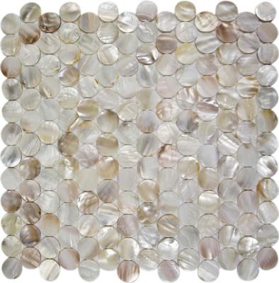 Round Mother Of Pearl Bathroom Tiles Fresh Water Seashell Decor 2mm Thickness