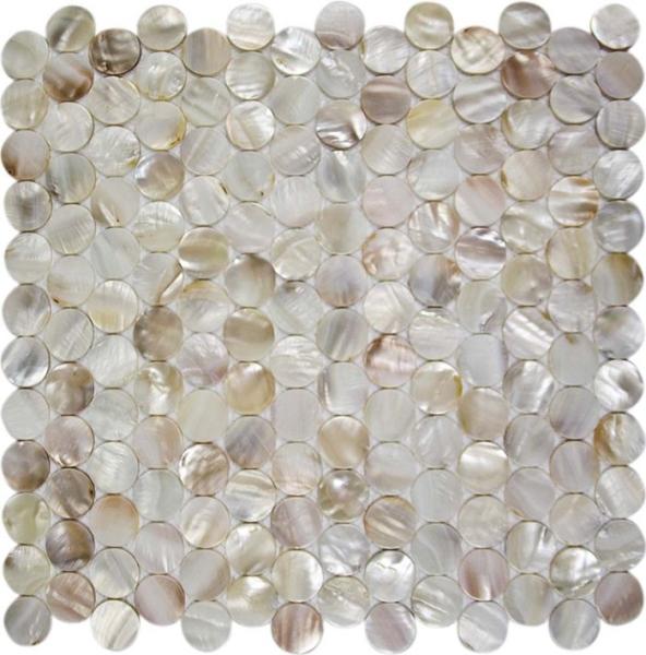 Round Mother Of Pearl Bathroom Tiles Fresh Water Seashell Decor 2mm Thickness