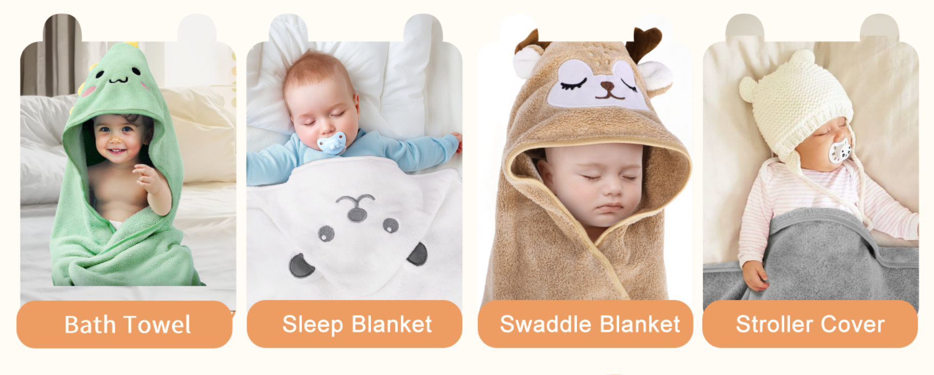 12 PCS Baby Bath Towels Set, 4 PCS Animal Hooded Baby Towels & 8 PCS Washcloths Set, Ultra Absorbent Cute Soft 